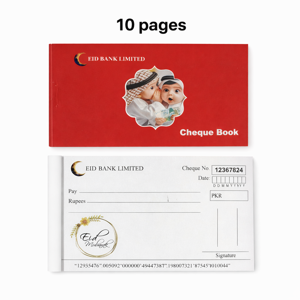 Eidi Cheque Book | Cute Kids Eid Design – 10 Pages