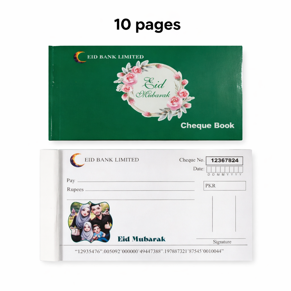 Eidi Cheque Book | Cute Kids Eid Design – 10 Pages