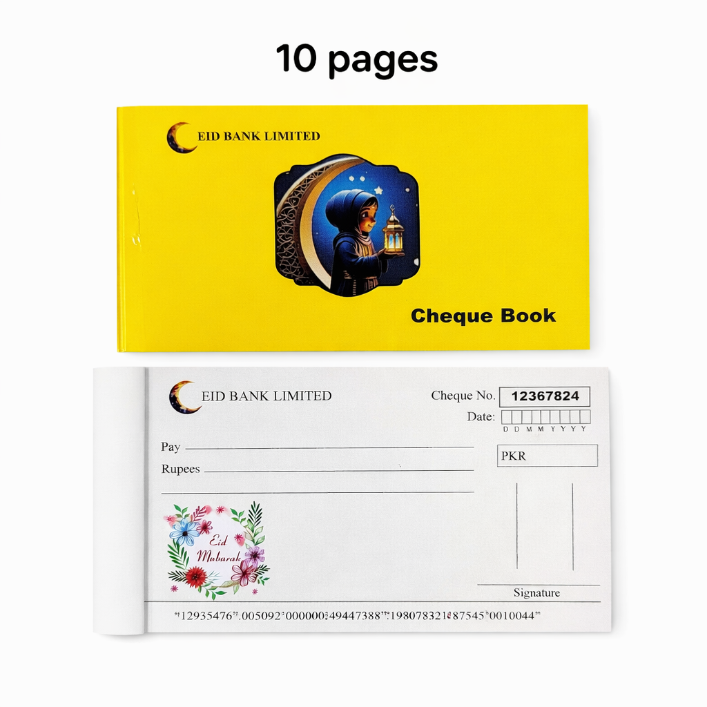 Eidi Cheque Book | Cute Kids Eid Design – 10 Pages