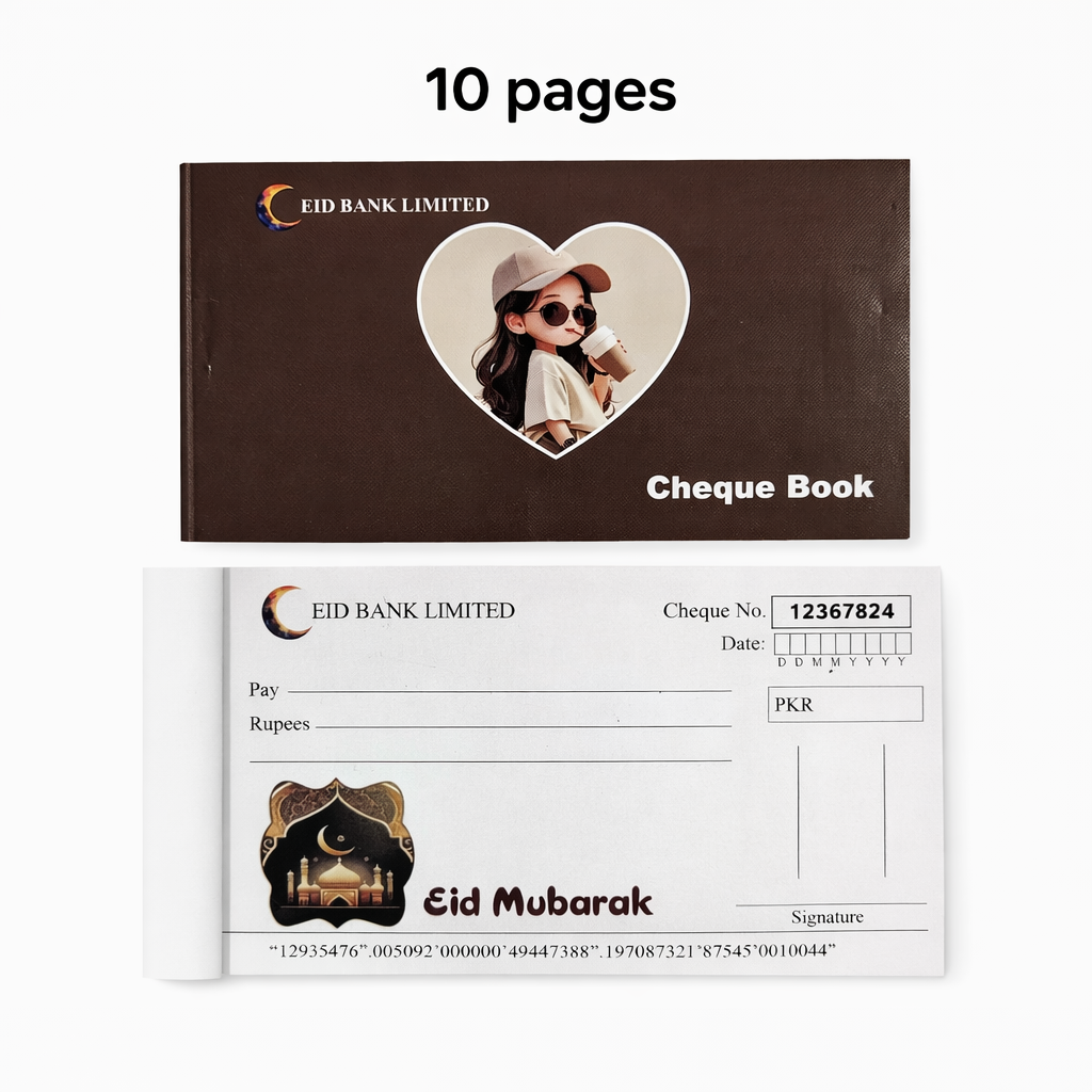 Eidi Cheque Book | Cute Kids Eid Design – 10 Pages