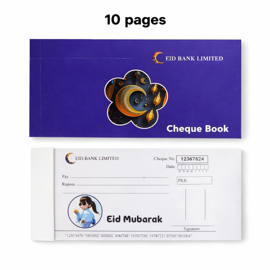 Eidi Cheque Book | Cute Kids Eid Design – 10 Pages