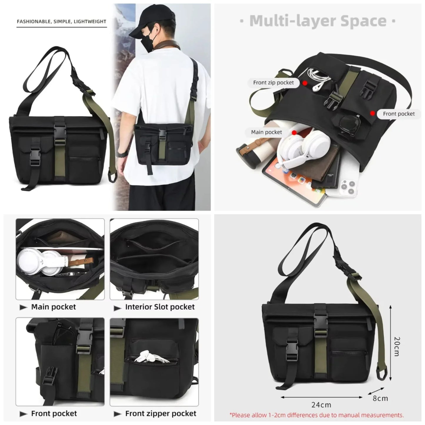 Trendy Multi-Layer Crossbody Shoulder Bag  with double pocket