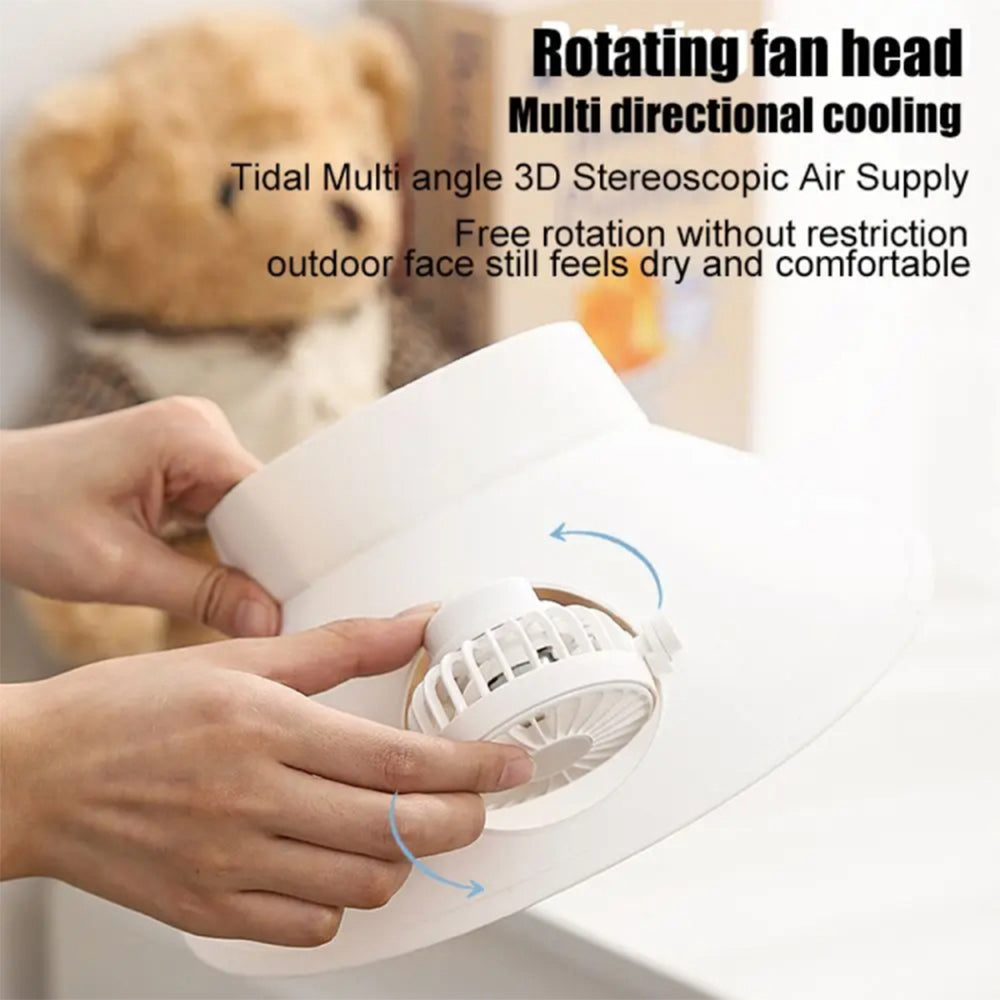 SOLAR AND RECHARGEABLE ROTATING HAT FAN